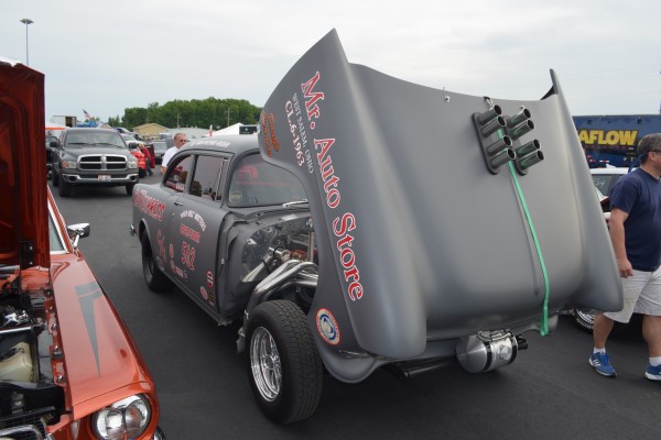 1955 chevy gasser hot rod with tilt front clip