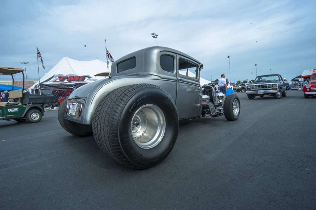 massive rear wheels on ford hotrod