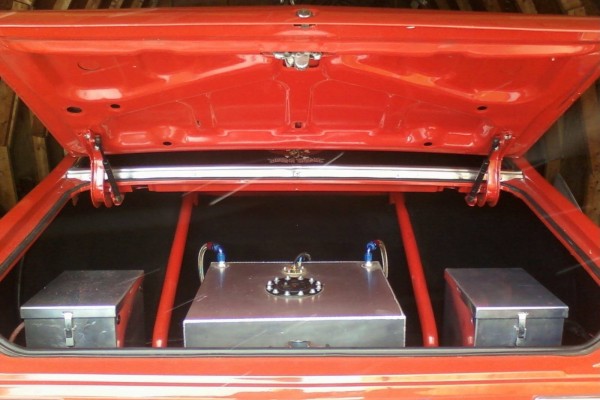 fuel cell in trunk of chevy nova drag car