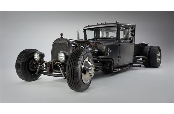 front quarter view of a 1928 ford hotrod truck