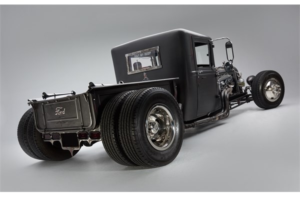 tailgate view of a custom 1928 ford hotrod truck