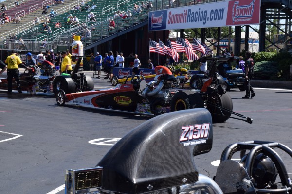 dragsters staging at nhra event