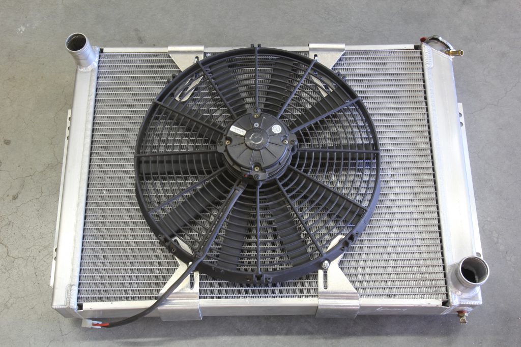 electric fan installed on an automotive radiator