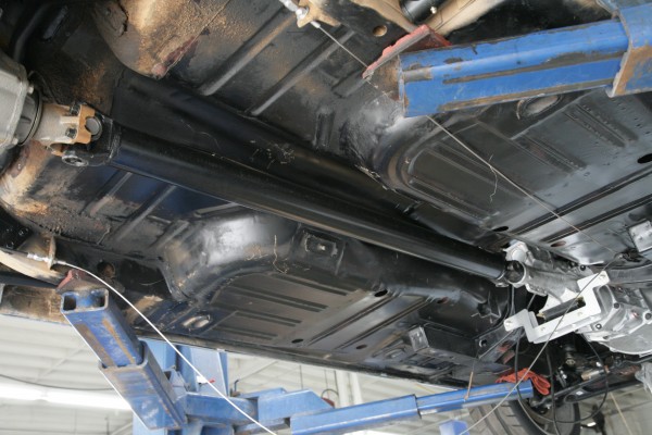 new driveshaft installed in a classic muscle car