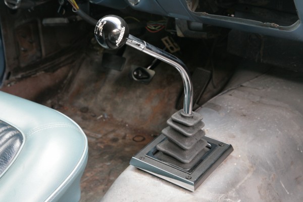custom shifter installed in a vintage muscle car