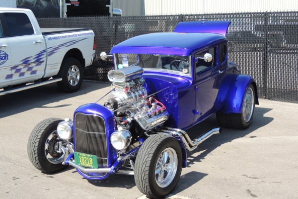 supercharged blue ford hotrod hemi coupe