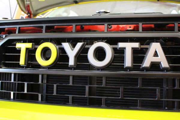 toyota lettering emblem on a tundra grille