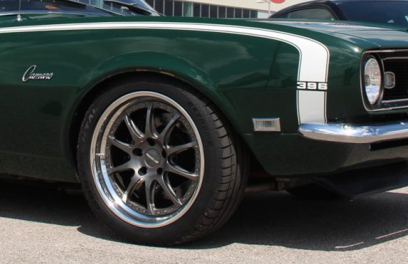 custom wheel on a vintage chevy camaro 396