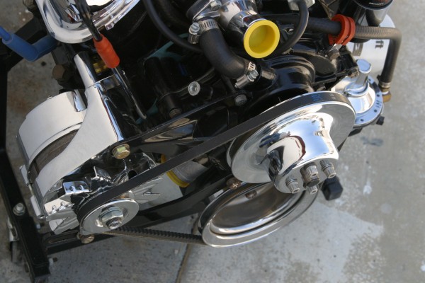 a v-belt assembly on an engine