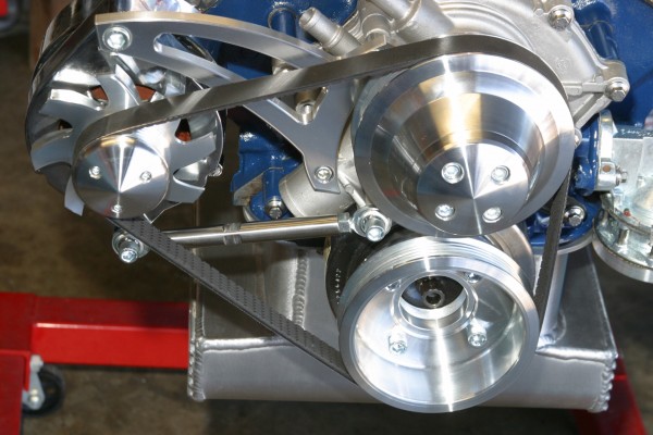 a belt assembly on an engine