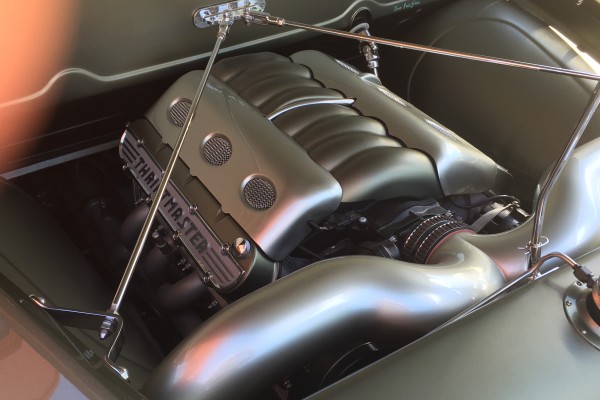 thirftmaster engine cover on an ls in a customized 1948 chevy pickup