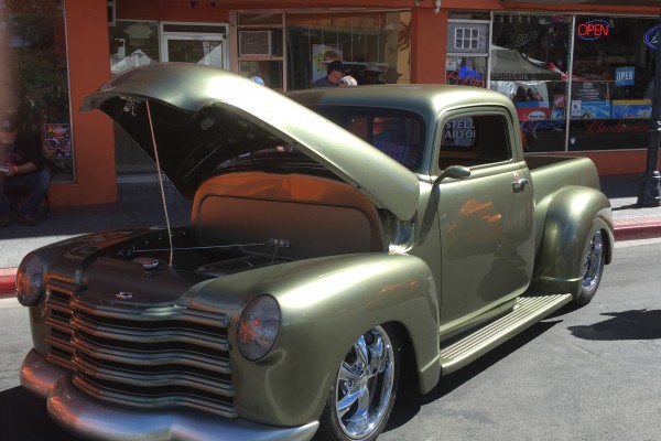 customized 1948 chevy pickup parked at hot august nights 2016