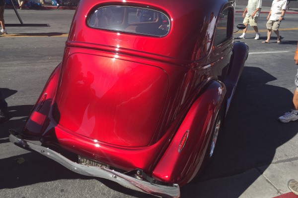 rear view of a custom 1935 ford at 2016 Hot August Nights