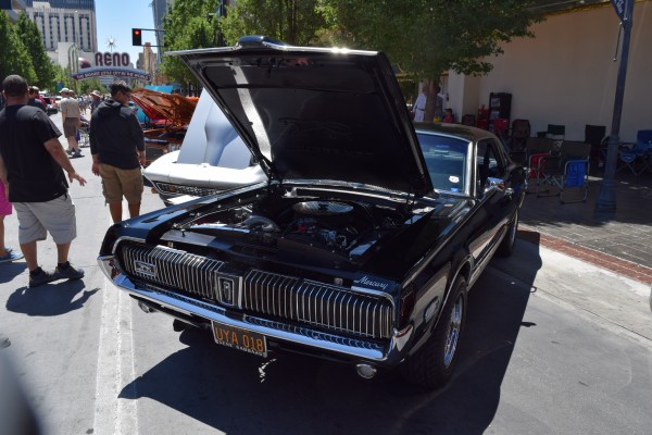 mercury cougar with hood up at hot august nights 2016