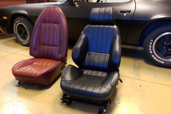 a side by side comparison of new and original camaro seats