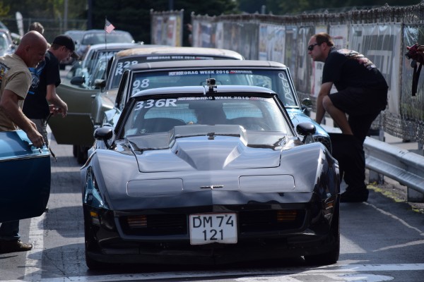 c3 corvette stingray in staging lanes at a dragstrip