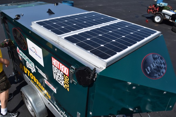 electric solar panels on top of race car trailer