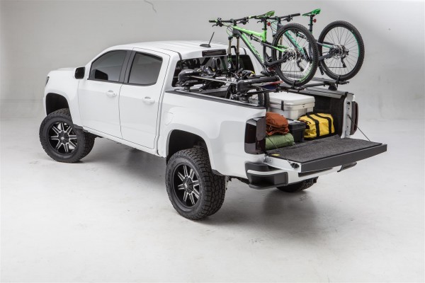 truck with bike rack over bed and cargo box