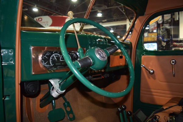 steering wheel and gauge cluster in a dodge power wagon restomod
