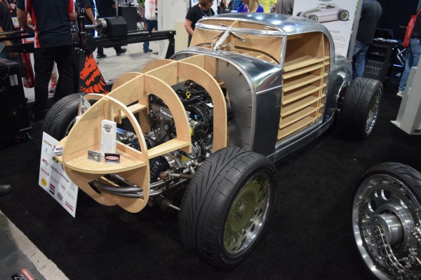 ford coupe with wooden body buck on display at SEMA 2016