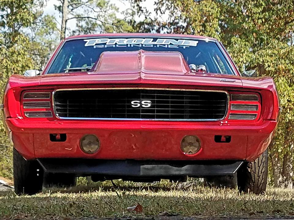 front grille of a 1969 chevy camaro drag car