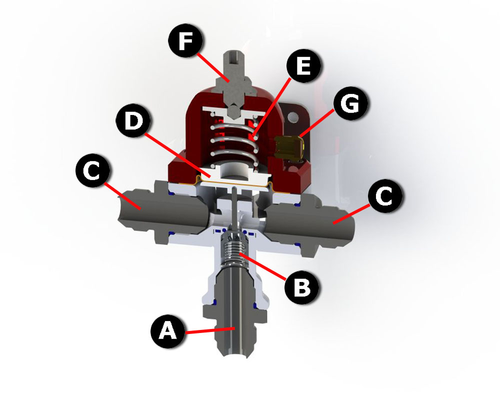 cutaway view of fuel pressure regulator internal components