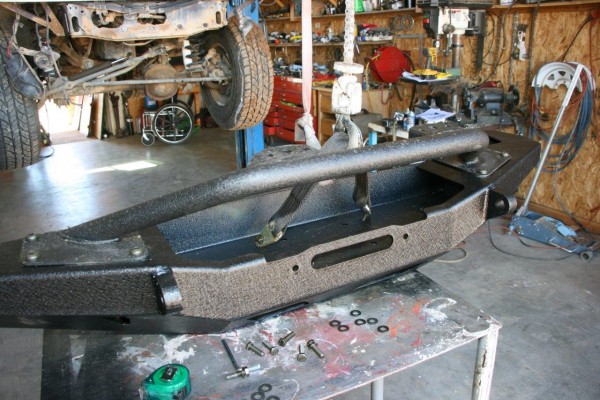 off road bumper for an xj cherokee on workbench