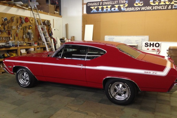 1968 chevy chevelle ss 396 in a shop