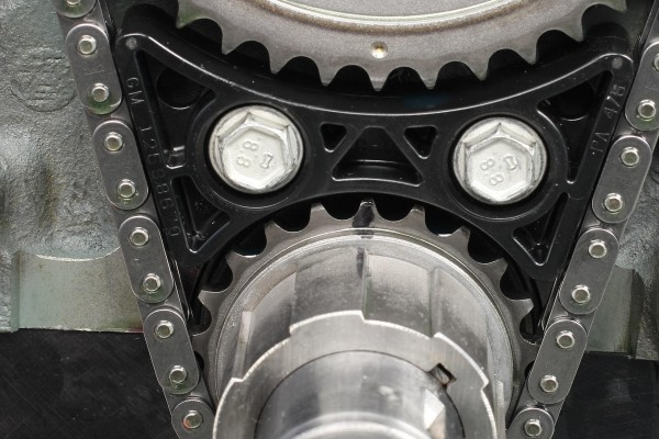 timing set and chain damper on a v8 chevy engine