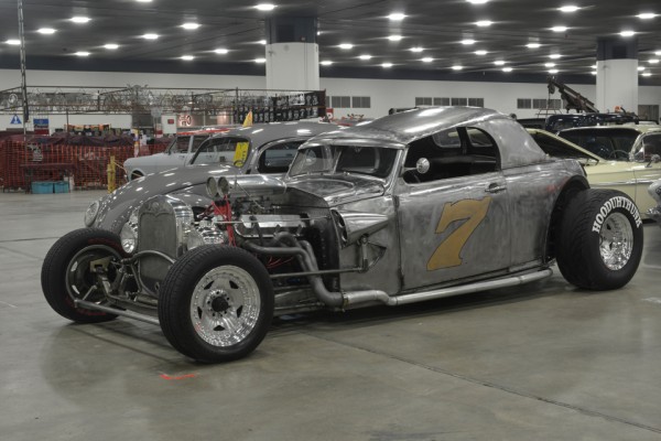 raw steel ford hotrod with chevy v8