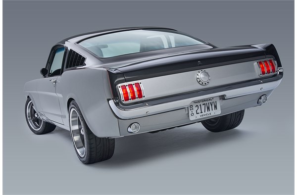 rear view of a custom 1965 ford mustang