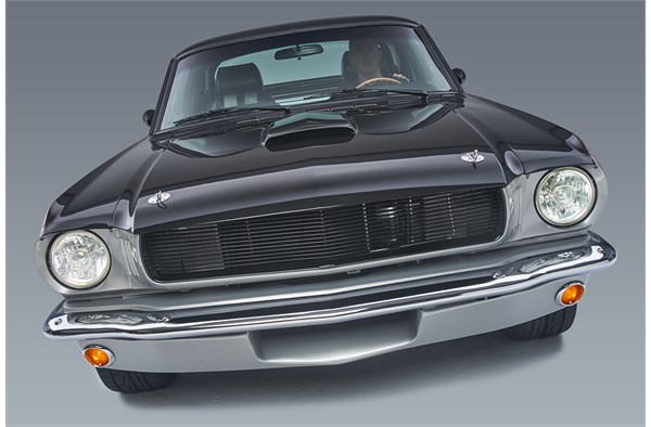 front grille view of a custom 1965 ford mustang