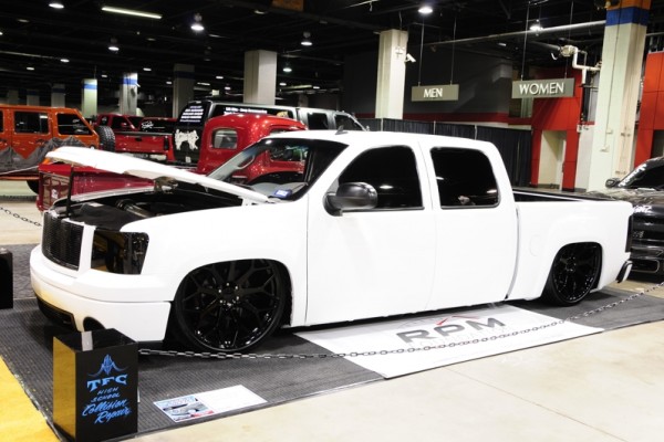 lowered full size chevy silverado truck at 2017 Chicago World of Wheels