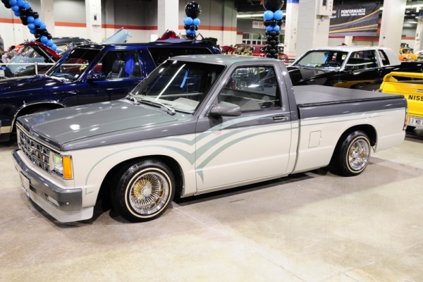 lowered chevy s10 sport truck at 2017 Chicago World of Wheels