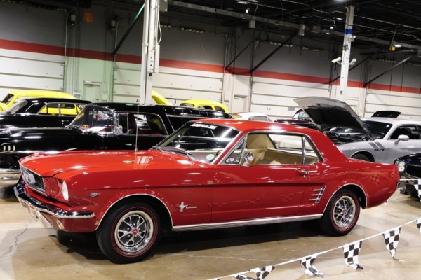 first gen red ford mustang notchback coupe