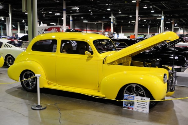 yellow prewar chevy coupe hotrod at 2017 Chicago World of Wheels