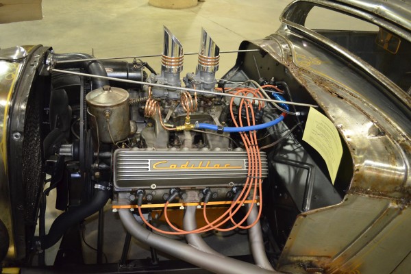 cadillac v8 engine in an old hot rod
