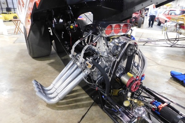 supercharged big block engine in a front engine funny car