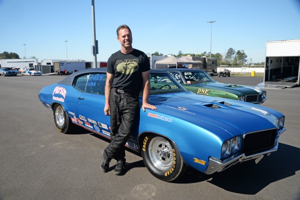 jason line competing in stock eliminator class with his vintage Buick gs muscle car