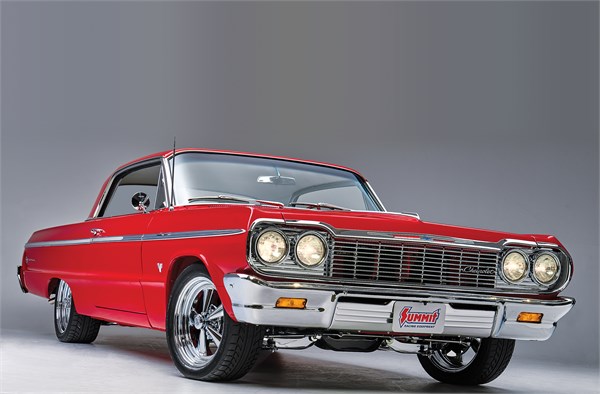 feature shot of a custom 1964 chevy impala ss show car