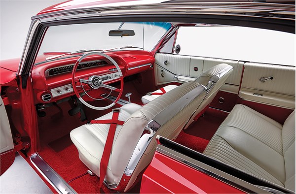 interior view of a custom 1964 chevy impala ss show car