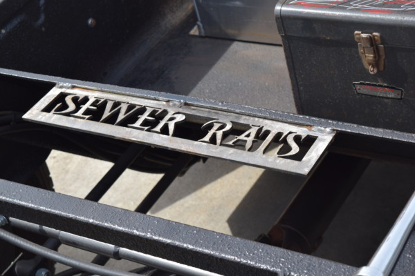 sewer rats car club badge on 1928 ford rat rod truck