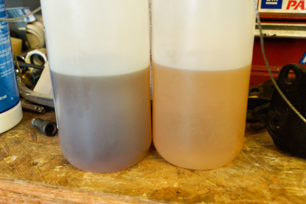 side by side comparison of old and new brake fluid