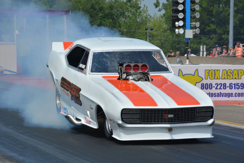 vintage camaro nostalgia funny car on dragstrip