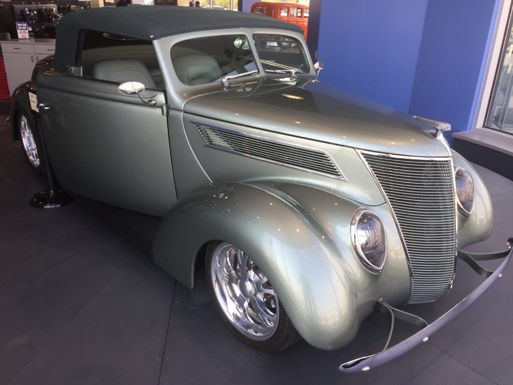 1937 ford convertible show car at summit racing store in texas