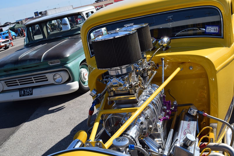 supercharged big block chevy engine in a ford hot rod