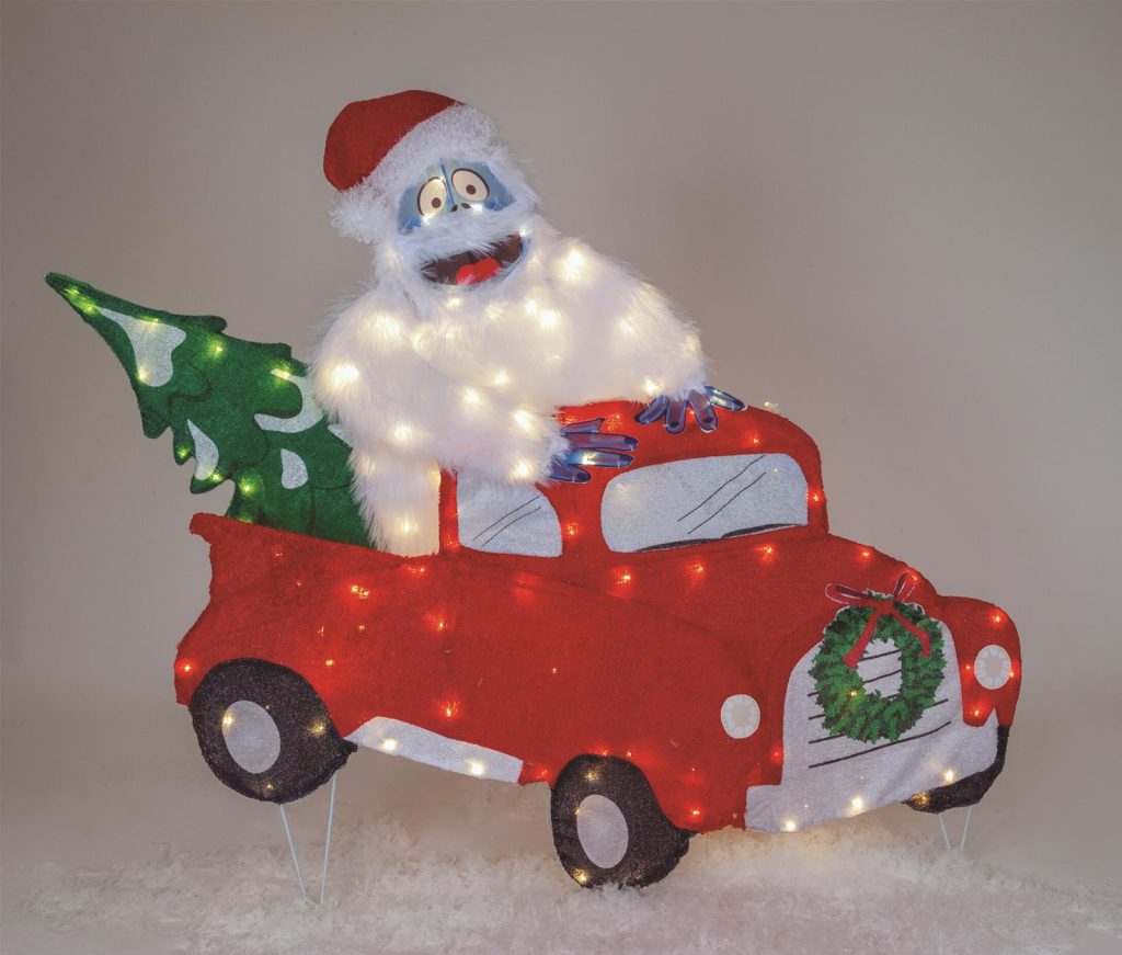 bumble snow monster in red truck from Rudolph tv special holiday decoration