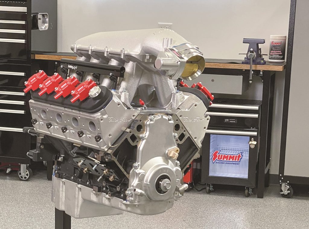 ls crate engine on stand in summit racing video studio