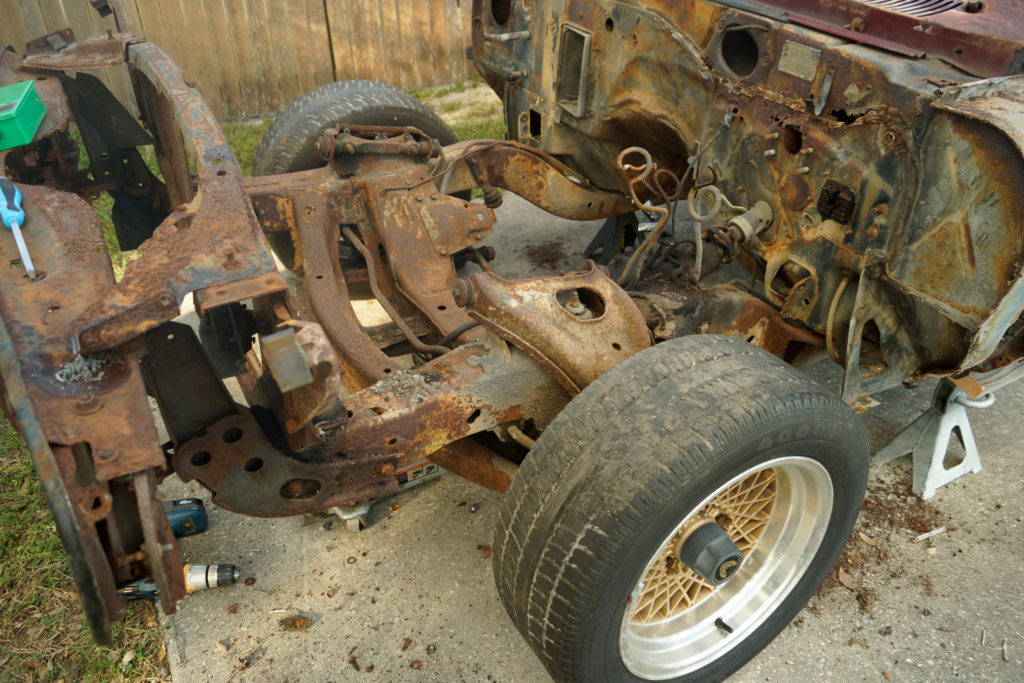 front subframe section of an unrestored 1969 pontiac firebird