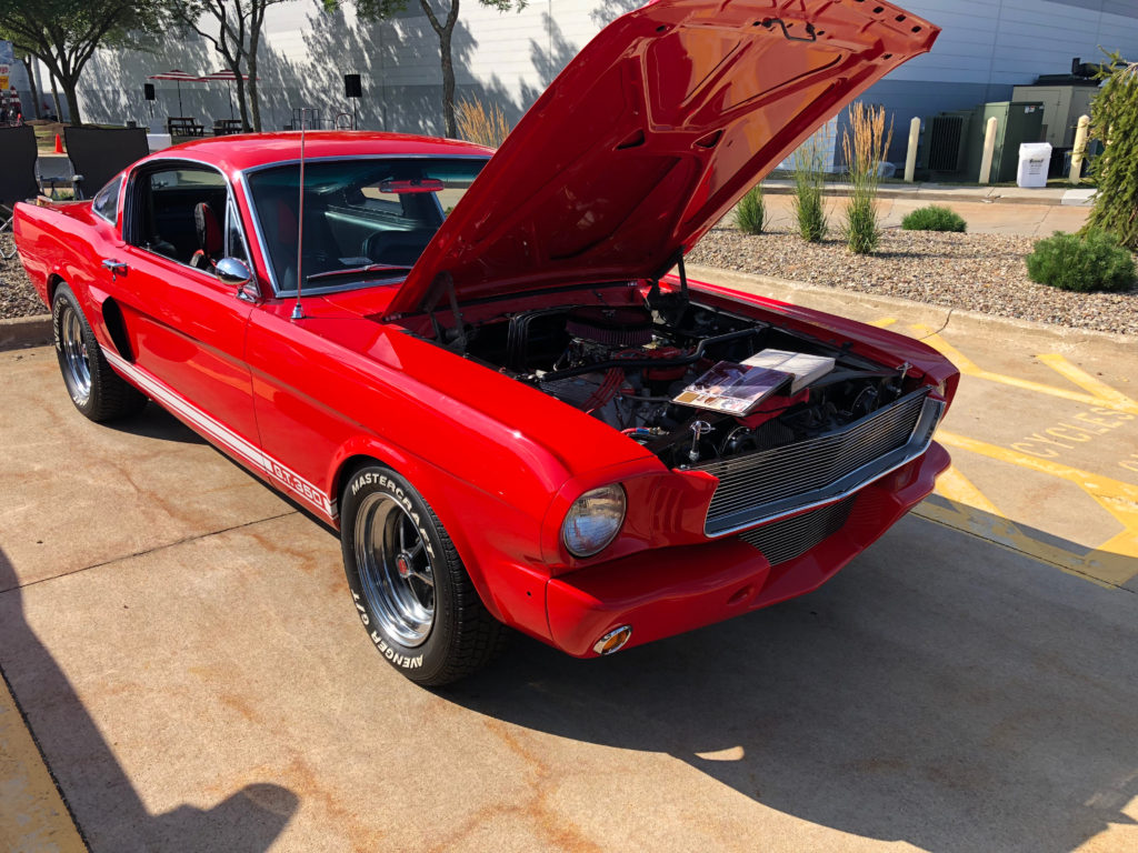 Red-Ford-Mustang-with-Hood-Up